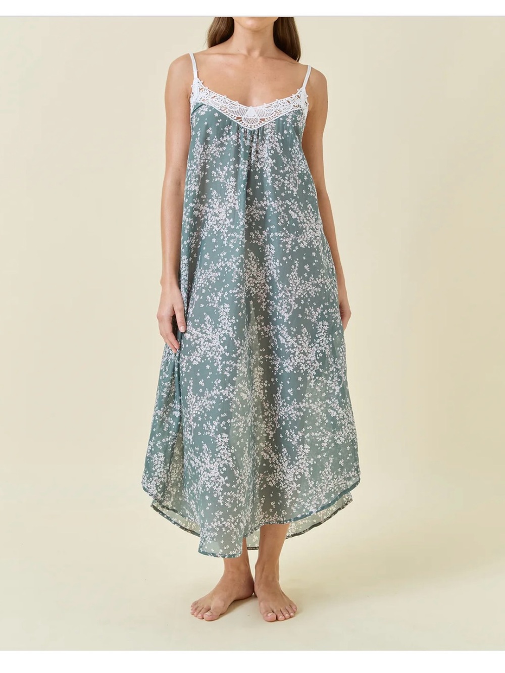 Papinelle Lace-Trim Floral Slip in Sage Green